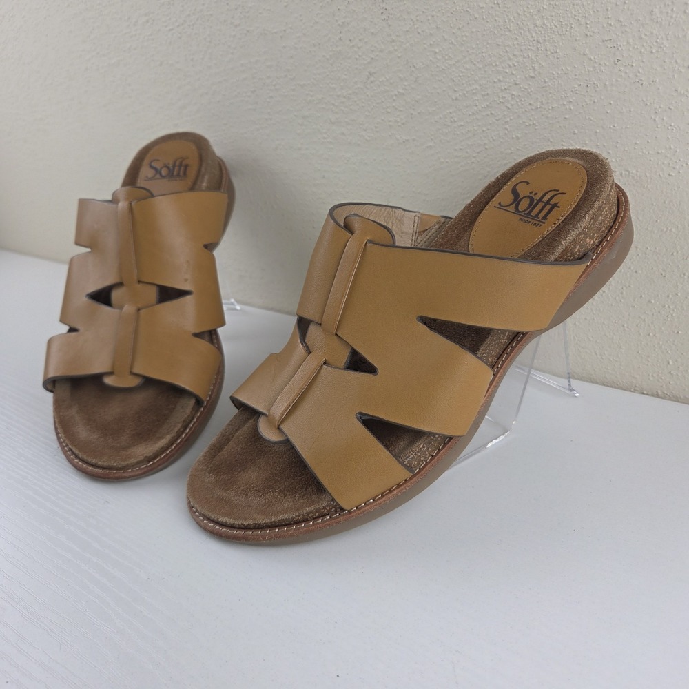 Sofft Balin Tan Leather Slide Sandals Women's Size 7.5‎ M